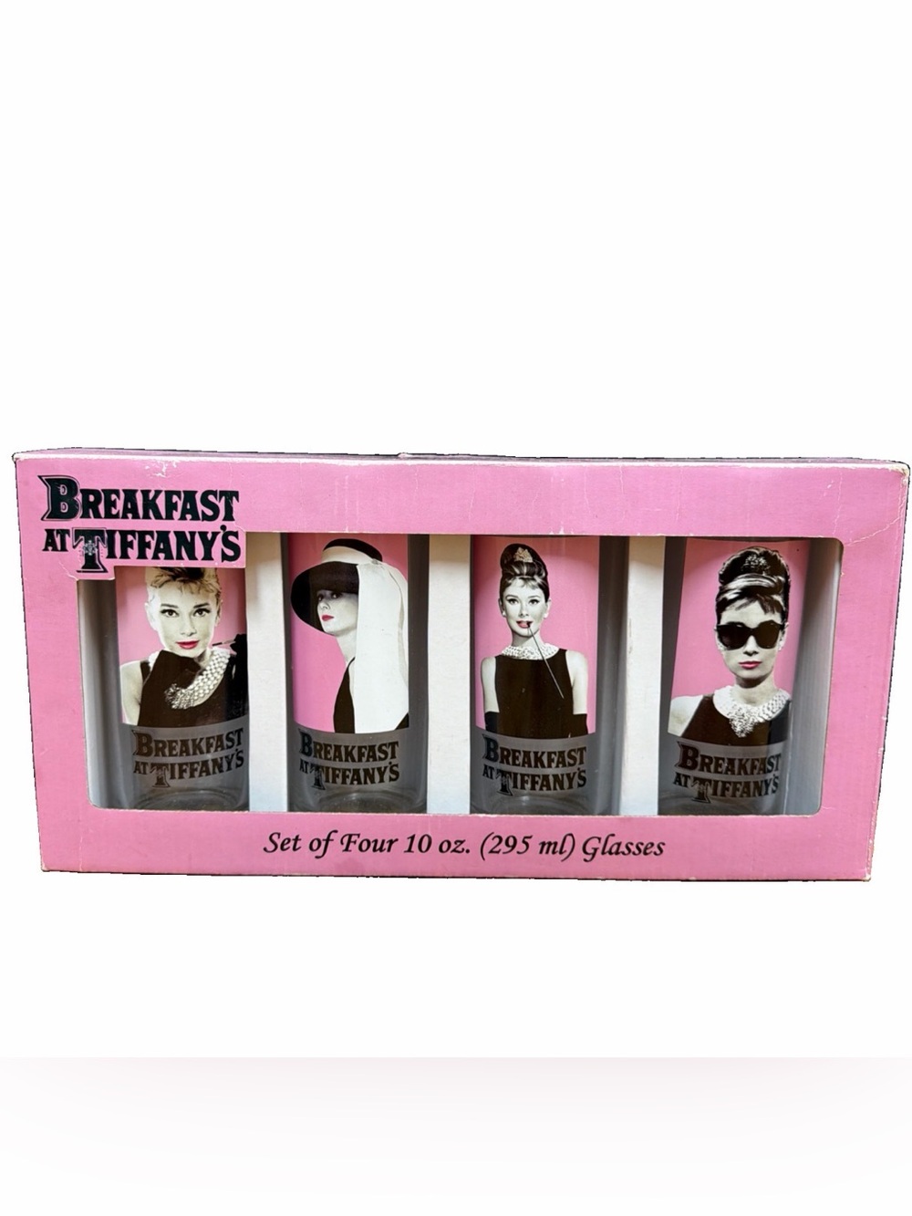 Breakfast At Tiffany’s Audrey Hepburn Set of 4 10 Oz Glasses W/ Original Box